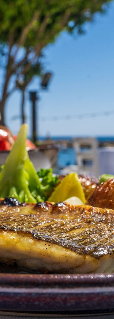 eine leckere Fischplatte bei der Wander und Genussreise auf Kreta, im Hintergrund ist das Meer zu sehen